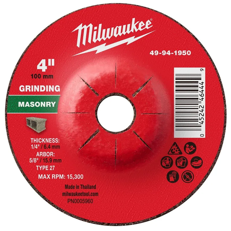 Milwaukee 4 in x 1/4 in x 5/8 in Type 27 Masonry Grinding Wheel for Angle Grinders (10 Pack)