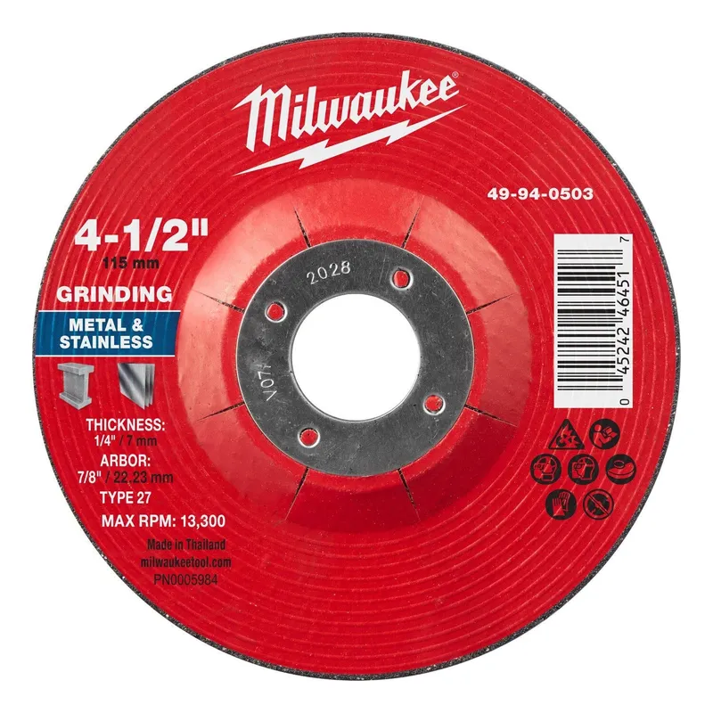 Milwaukee 4-1/2 in. x 1/4 in. x 7/8 in. Type 27 Metal Grinding Wheel (10 Pack)