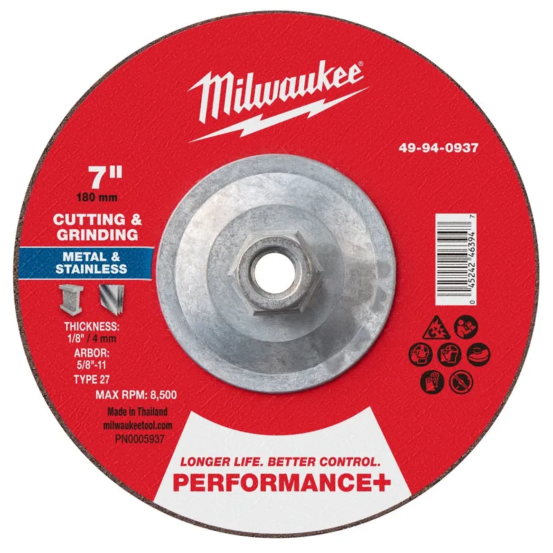 Milwaukee 7 in x 1/8 in x 5/8-11 Dual Metal Cut and Grind Wheel Type 27 (10 Pack)