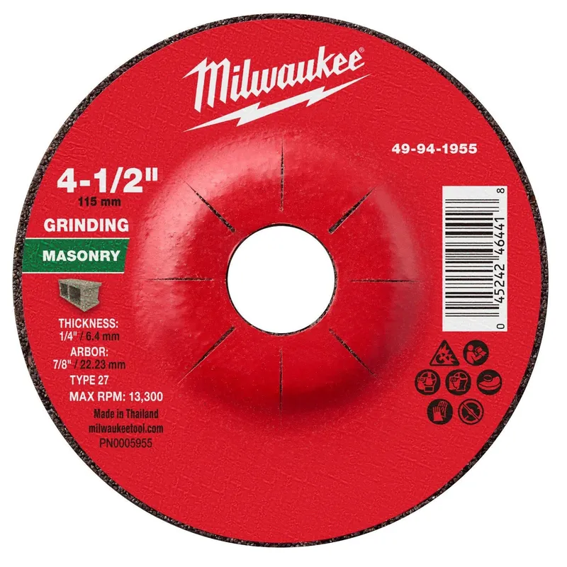 Milwaukee 4-1/2 in x 1/4 in x 7/8 in Type 27 Masonry Grinding Wheel for Angle Grinders (10 Pack)