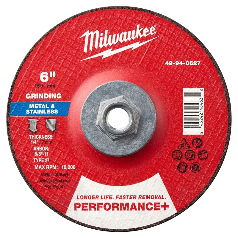 Milwaukee 6 in. x 1/4 in. Type 27 Metal Grinding Wheel with 5/8-11 Hub (5 Pack)