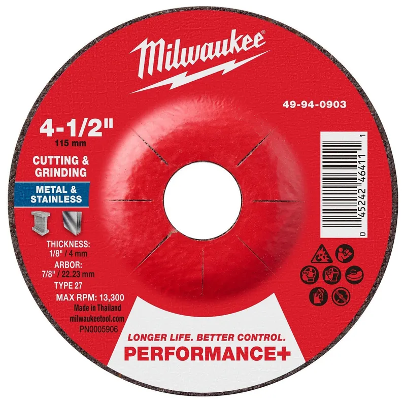 Milwaukee Performance Plus Dual Metal Cut Grind Wheel Type 27 4-1/2 in x 1/8 in x 7/8 in (25 Pack)
