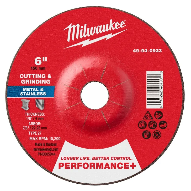 Milwaukee 6 in. x 1/8 in. x 7/8 in. Performance+ Dual Metal Cut and Grind Wheel Type 27 (25 Pack)