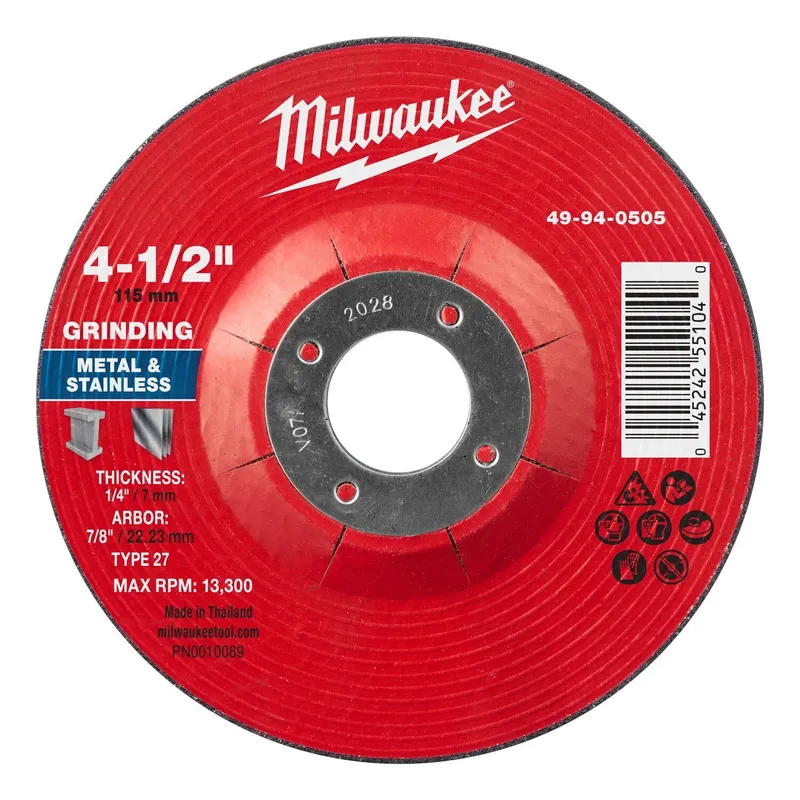 Milwaukee 4-1/2 x 1/4 x 7/8 in Type 27 Metal Grinding Wheel (25 Pack)