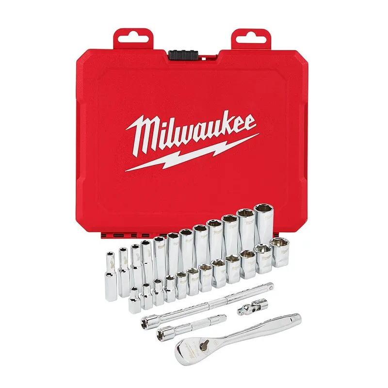 Milwaukee 1/4" Drive 28 Piece Ratchet & Socket Set - Metric