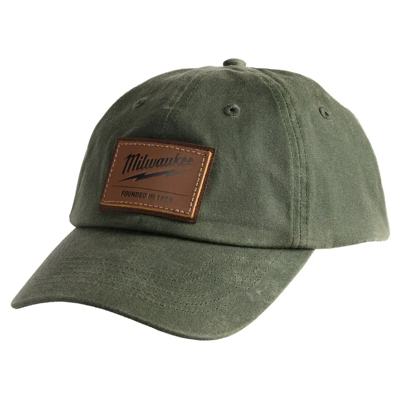 Milwaukee Waxed Canvas Adjustable Hat Green Water Resistant with Leather Strap