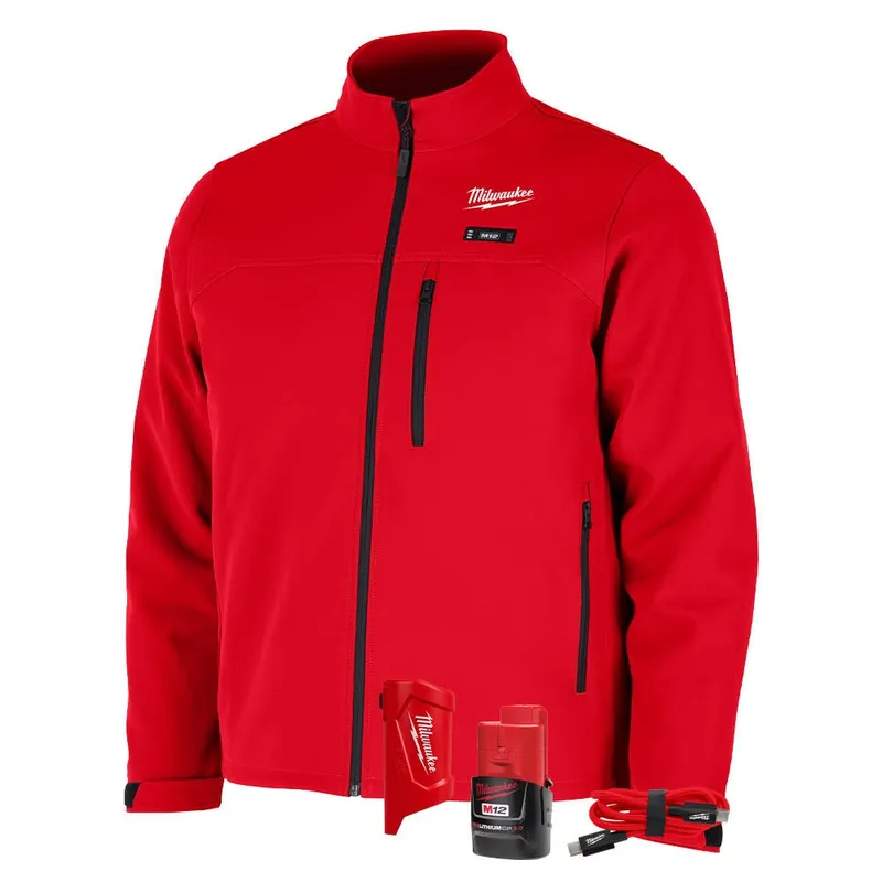 Milwaukee M12 Heated Red Toughshell Jacket with (1) 3.0 Ah Battery and Charger – L