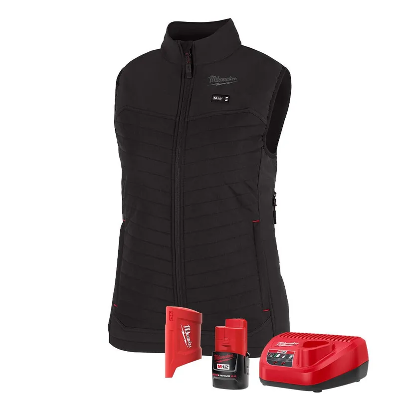 Milwaukee M12 Women's Black Axis Vest with (1) 2.0 Ah Battery and Charger – L