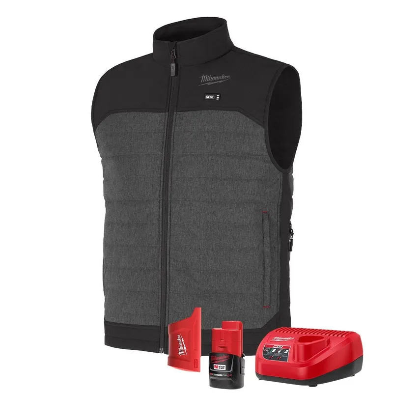 Milwaukee M12 Heated Gray Axis Vest with (1) 2.0 Ah Battery and Charger – M