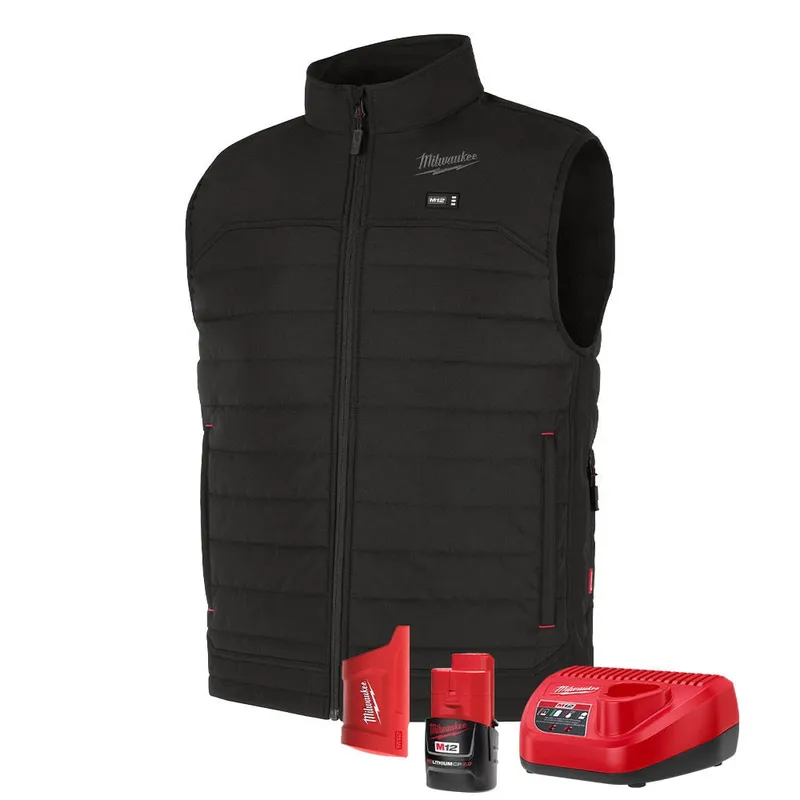Milwaukee M12 Heated Black Axis Vest with (1) 2.0 Ah Battery and Charger – 3X