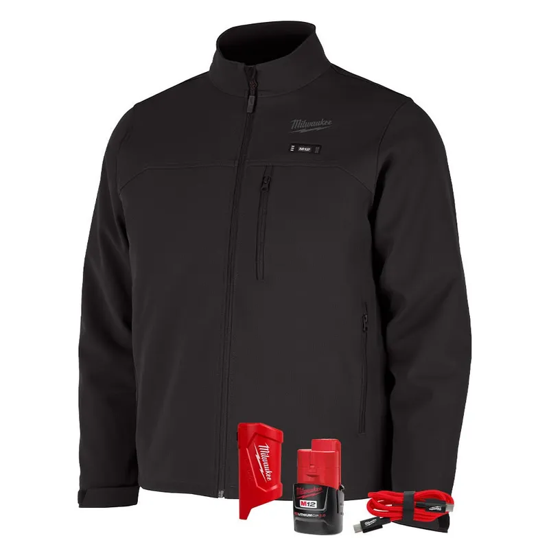 Milwaukee M12 Heated Black Toughshell Jacket with (1) 3.0 Ah Battery and Charger – S