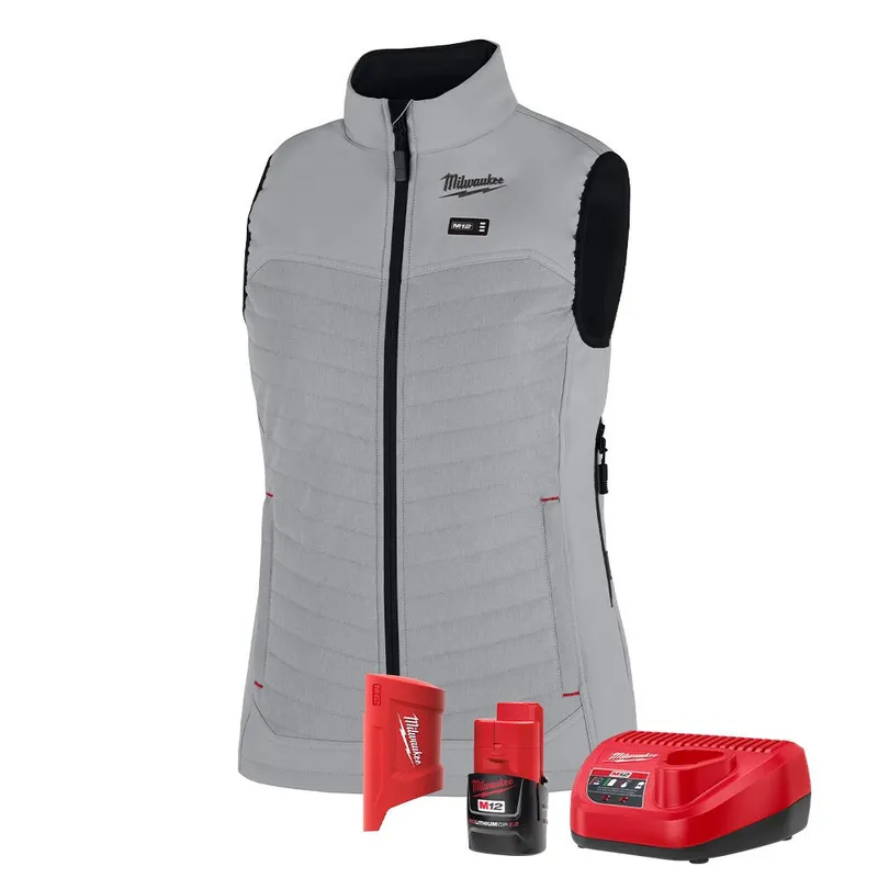 Milwaukee M12 Women's Gray Axis Heated Vest with (1) 2.0 Ah Battery and Charger – L