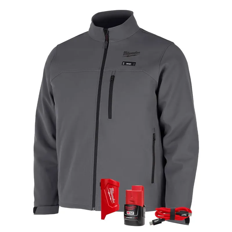 Milwaukee M12 Heated Gray Toughshell Jacket with (1) 3.0 Ah Battery and Charger – M