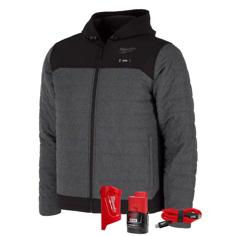 Milwaukee M12 Heated Gray Axis Jacket with (1) 3.0 Ah Battery and Charger – S