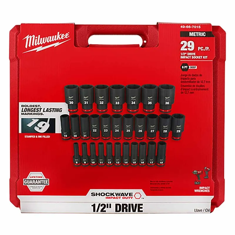 Milwaukee 29PCSHOCKWAVE Impact Duty 1/2" Drive Metric Deep 6 Point Socket Set