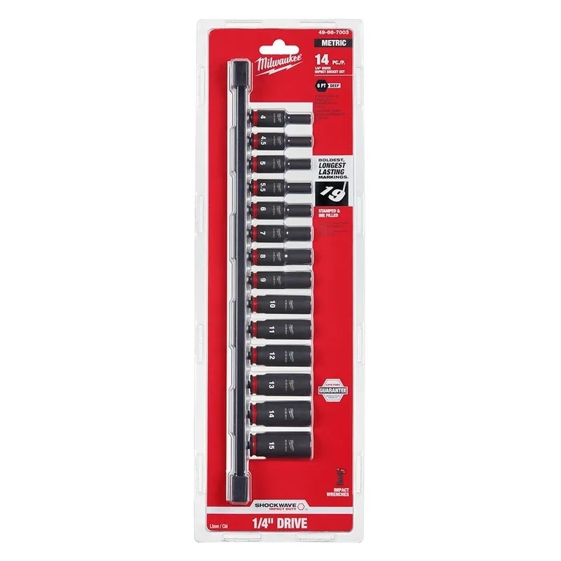 Milwaukee 14PC SHOCKWAVE Impact Duty 1/4" Drive Metric Deep 6 Point Socket Set