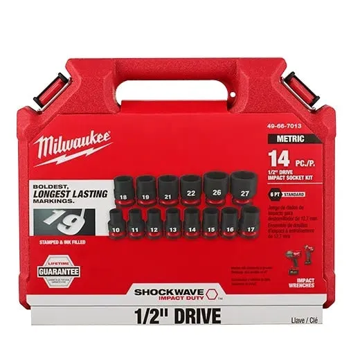 Milwaukee 14PCSHOCKWAVE Impact Duty 1/2" Drive Metric Standard 6 Point Socket Set