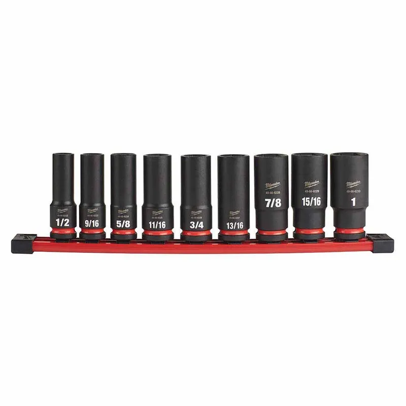Milwaukee 9PC SHOCKWAVE Impact Duty 1/2" Drive SAE Deep 6 Point Socket Set