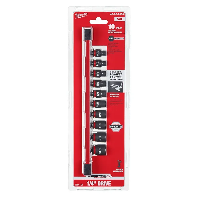 Milwaukee 10PC SHOCKWAVE Impact Duty 1/4" Drive SAE Standard 6 Point Socket Set