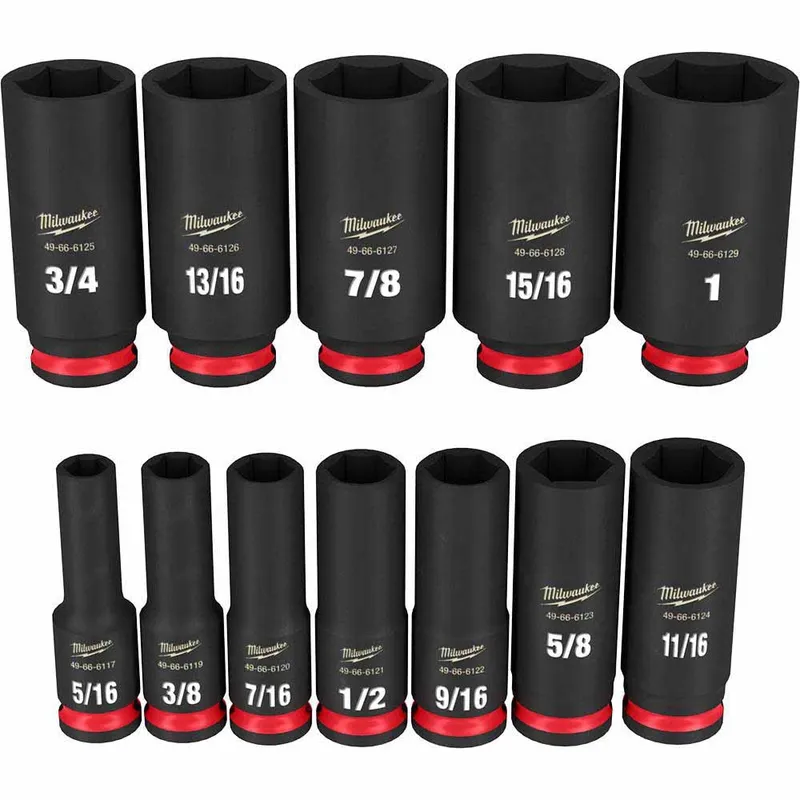 Milwaukee 12PCSHOCKWAVE Impact Duty 3/8" Drive SAE Deep 6 Point Socket Set