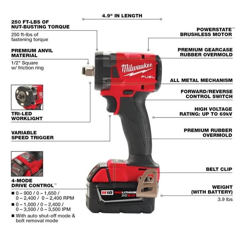 Milwaukee M18 FUEL 1/2 " Compact Impact Wrench w/ Friction Ring Kit