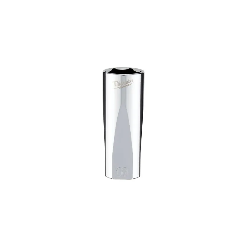 Milwaukee 3/8" Drive 18mm Metric 6-Point Deep Socket with Four Flat Sides