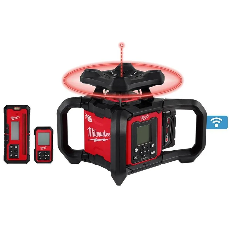 Milwaukee M18 Red Exterior Dual Slope Rotary Laser Level Kit w/ Receiver, Remote, Grade Rod & Tripod