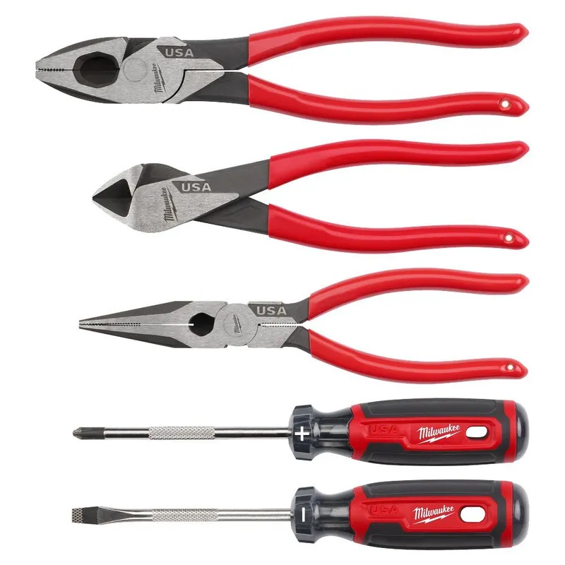 Milwaukee 5PC Dipped Grip Cutting Pliers & Cushion Grip Screwdrivers Set (USA)