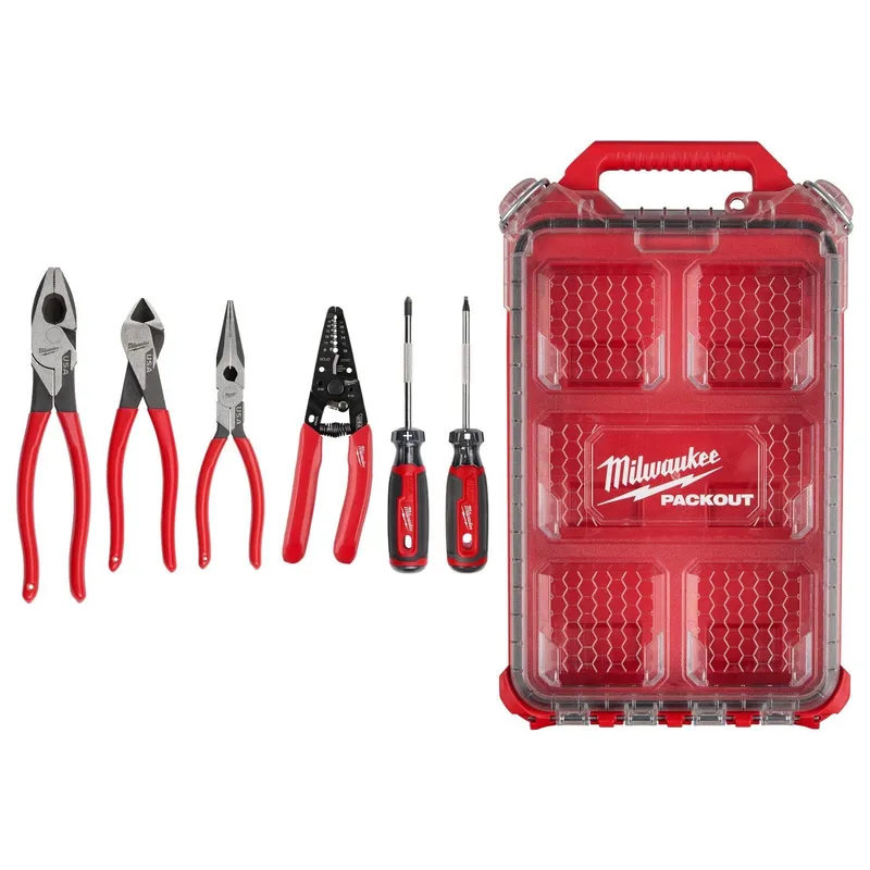 Milwaukee Dipped Grip Pliers Wire Stripper Set with PACKOUT Organizer (6 Piece)