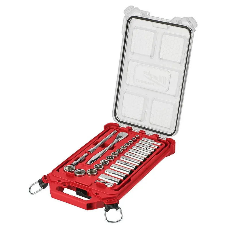 Milwaukee 3/8” 28pc Ratchet and Socket Set in PACKOUT - SAE