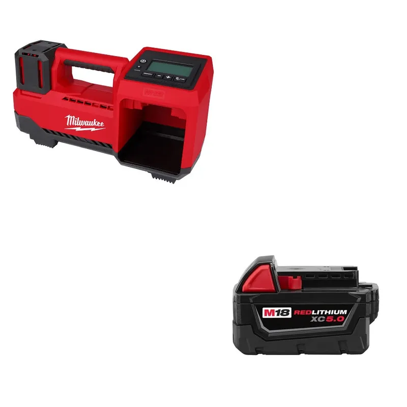 Milwaukee M18 Tire Inflator, Bare W/ 48-11-1850 M18 XC5.0 Battery Pack