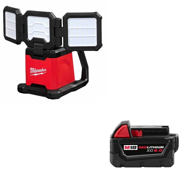 Milwaukee M18 Flood & Area Light W/ 48-11-1850 M18 XC5.0 Battery Pack