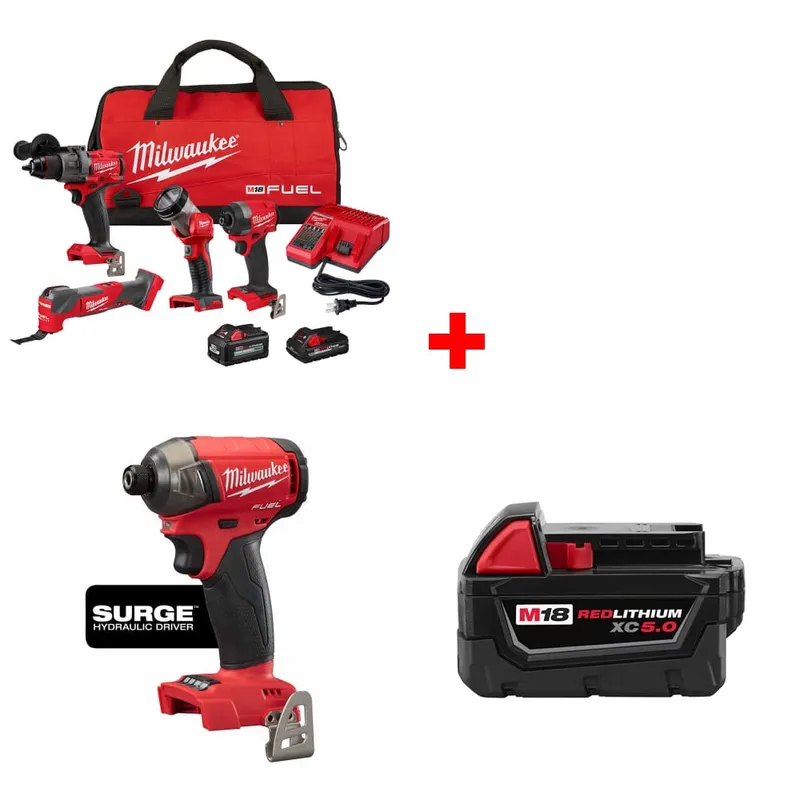 Milwaukee M18 4-Tool Combo Kit w/ 2760-20 Hex Driver & Battery Pack