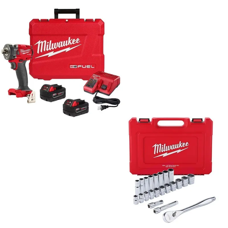 Milwaukee Compact Impact Wrench Kit W/ FREE 22pc Socket Set