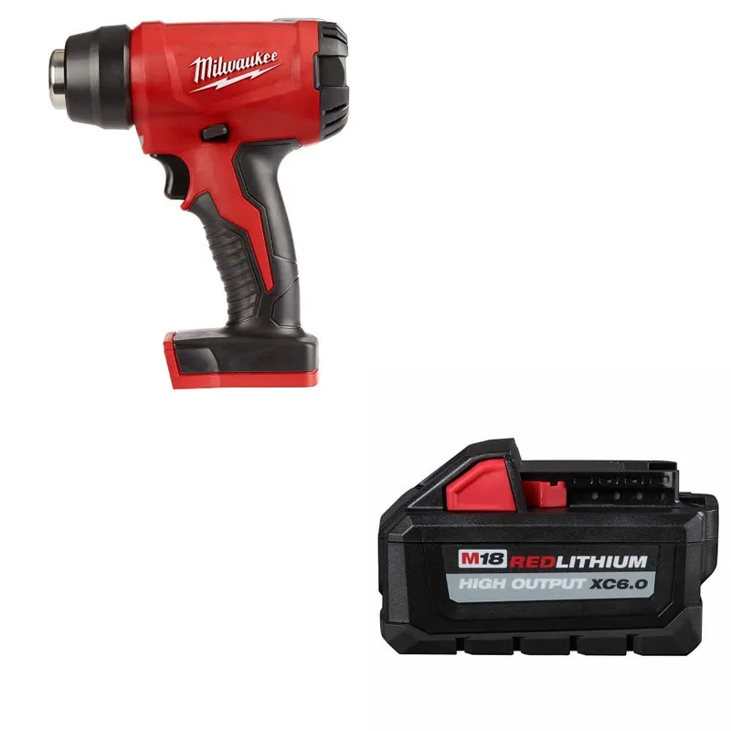 Milwaukee M18 Heat Gun, Bare Tool W/ 48-11-1865 M18 XC6.0 Battery Pack