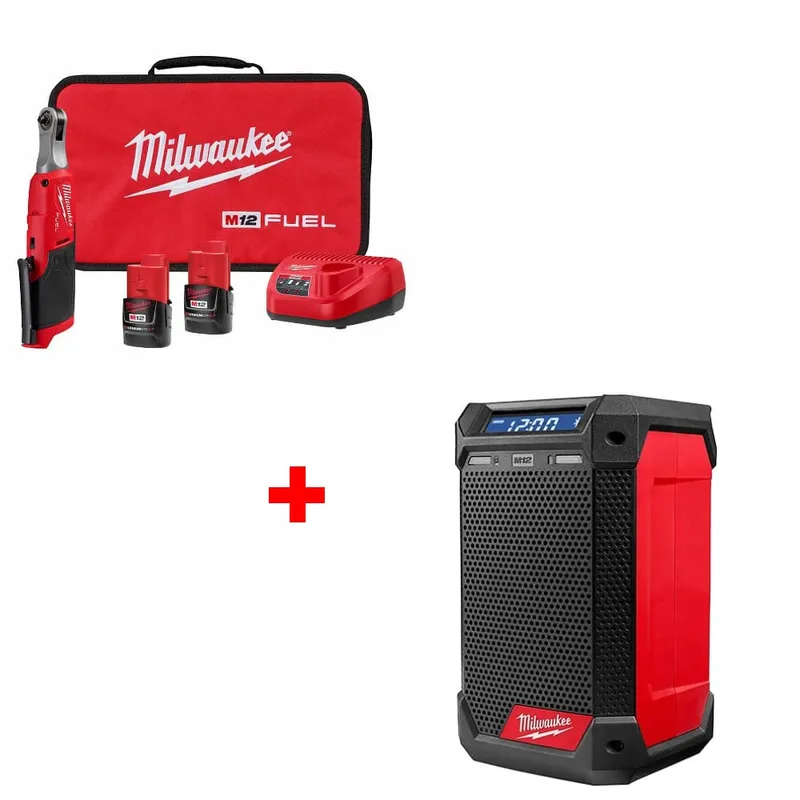 Milwaukee M12 FUEL 1/4" Ratchet Kit w/ 2951-20 M12 Radio + Charger