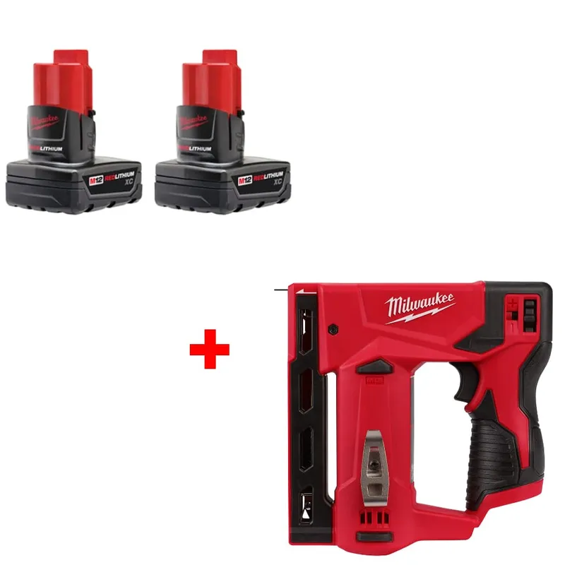 Milwaukee M12 XC Battery Two Pack w/ FREE 2447-20 3/8" Crown Stapler