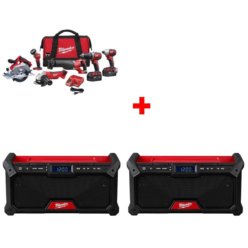 Milwaukee M18 6-Tool Combo Kit W/ FREE 2952-20 M18 Jobsite Radio-2 Pack