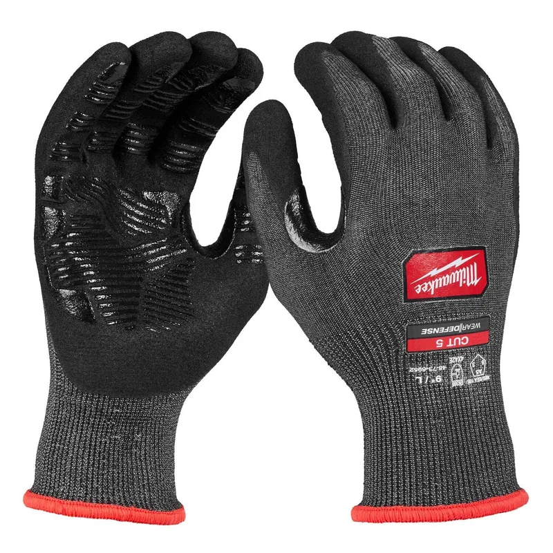 Milwaukee Cut Level 5 High Dexterity Nitrile Dipped Gloves w/ WEAR-DEFENSE Protection - Extra Large (12 Packs)
