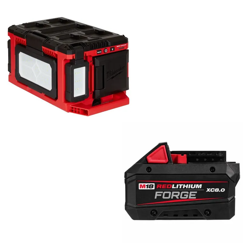 Milwaukee M18 PACKOUT Light/Charger W/ 48-11-1881 M18 XC8.0 Battery Pack