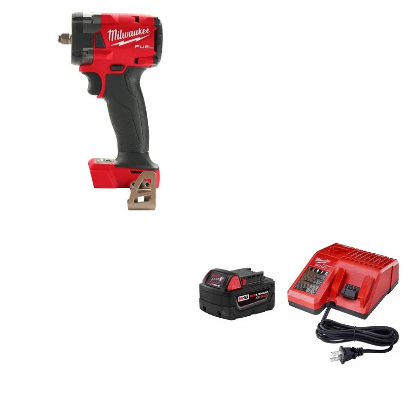 Milwaukee M18 FUEL 3/8" Impact Wrench W/ 48-59-1850 M18 XC5 Starter Kit