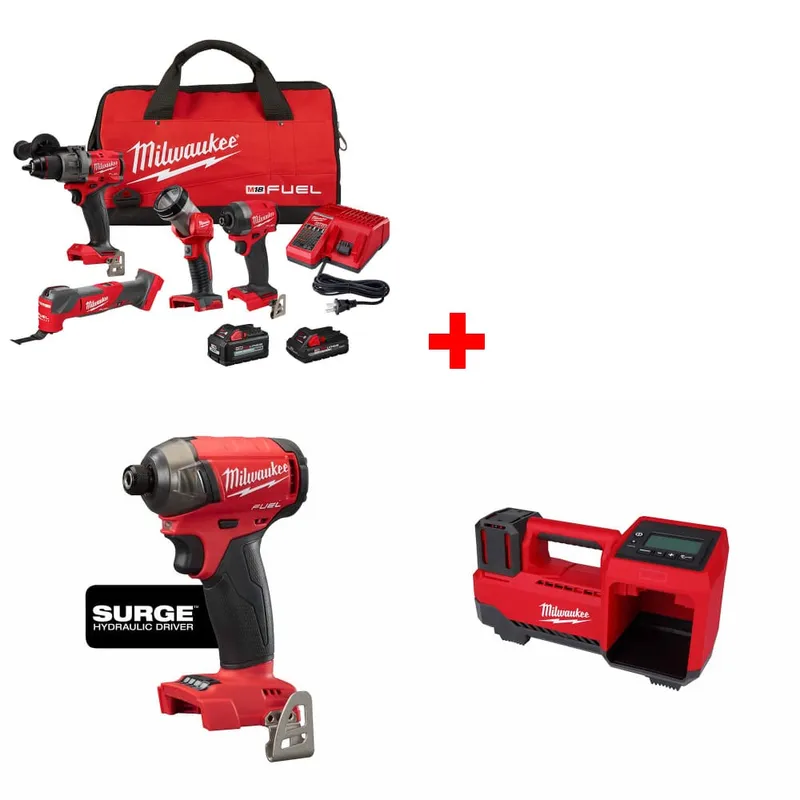 Milwaukee M18 4-Tool Combo Kit w/ FREE 2760-20 Hex Driver & Inflator