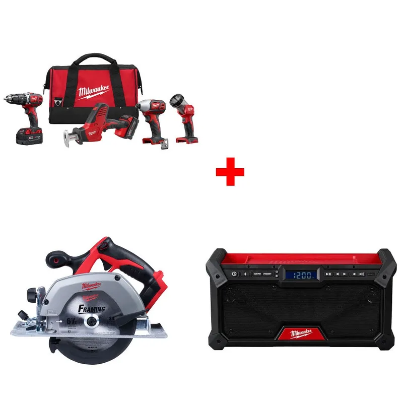 Milwaukee M18 4-Tool Combo Kit W/ FREE 2630-20 M18 Circ Saw & Radio