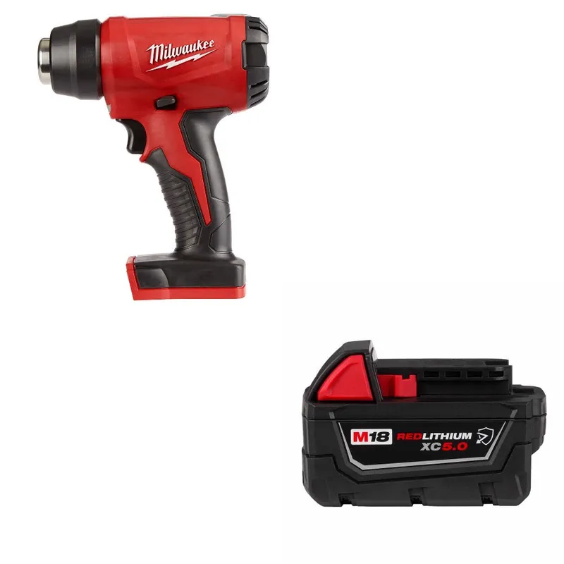 Milwaukee M18 Heat Gun, Bare Tool W/ 48-11-1850R M18 XC5.0 Battery
