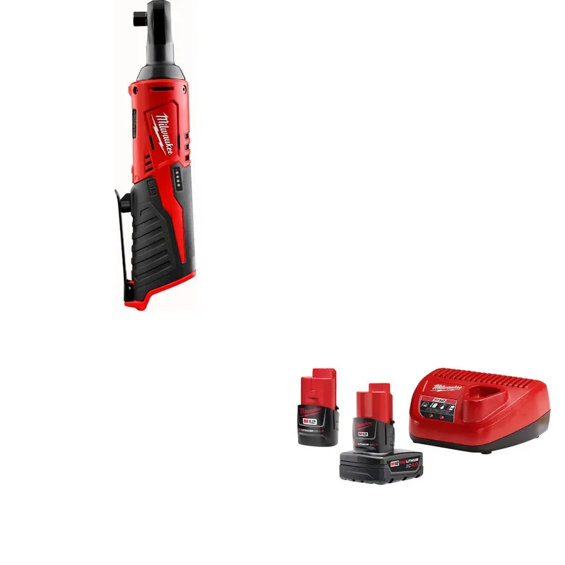 Milwaukee M12 3/8" Ratchet W/ 48-59-2424 M12 4.0 Ah/2.0 Ah Starter Kit