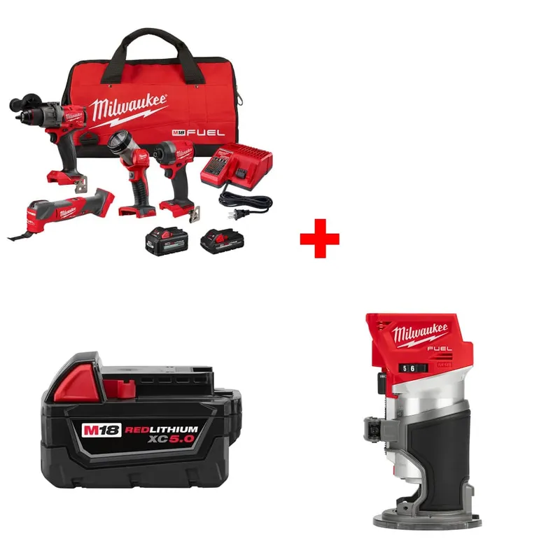 Milwaukee M18 4-Tool Combo Kit w/ FREE 48-11-1850 Battery & Router