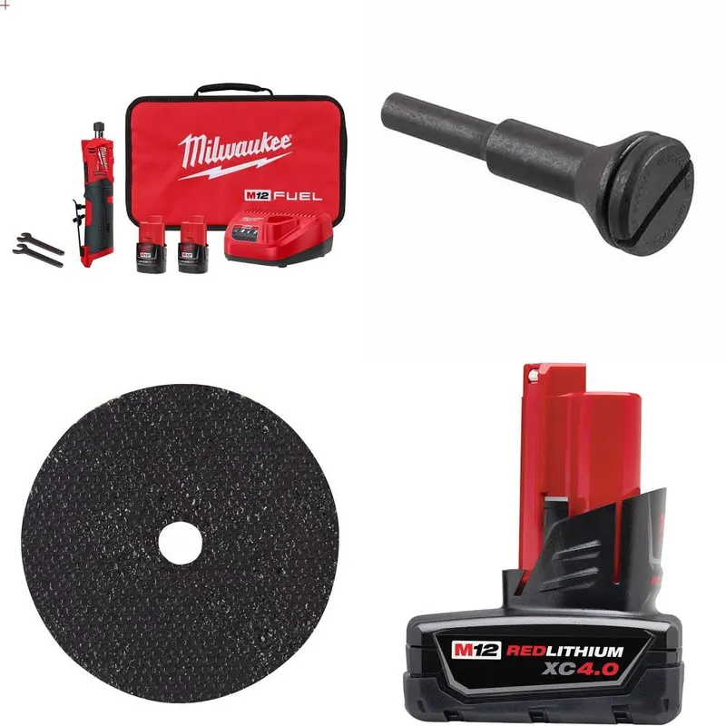 Milwaukee M12 Grinder Kit W/ FREE Arbor, Cut Off Wheel-5Pk & Battery