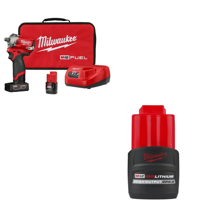 Milwaukee M12 FUEL Impact Wrench Kit W/ FREE 48-11-2425 M12 Battery Pack