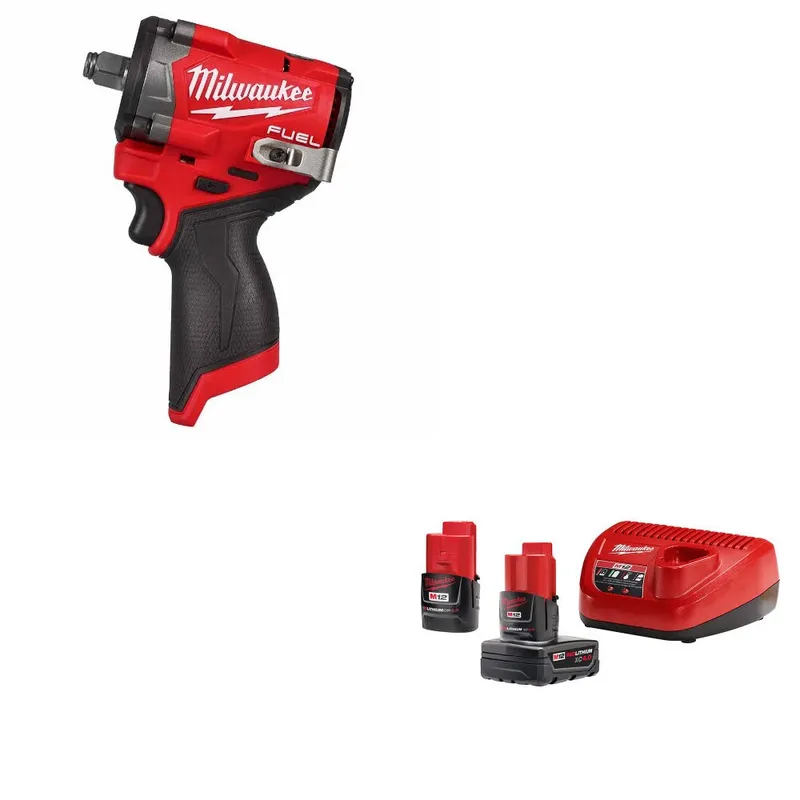 Milwaukee M12 FUEL Impact Wrench W/ FREE 48-59-2424 M12 12V Starter Kit