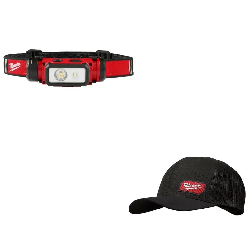 Milwaukee Rechargeable Headlamp, 600 Lumens W/ FREE 505B Trucker Hat